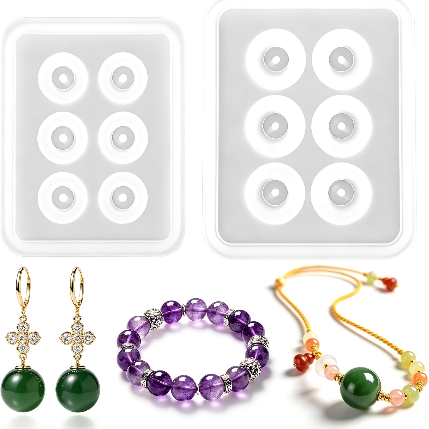 Resin Jewelry Kit - Dois moldes esféricos perfurados de silicone,