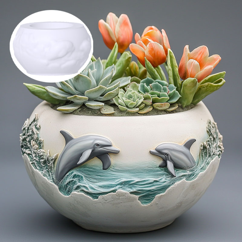 Casal golfinho alívio planta s - Resin Ocean Wave Mold avaliação e preço