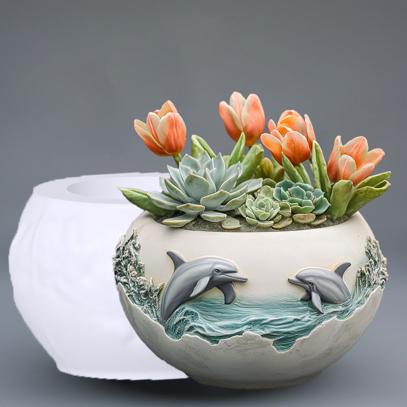 Casal golfinho alívio planta s - Resin Ocean Wave Mold avaliação e preço